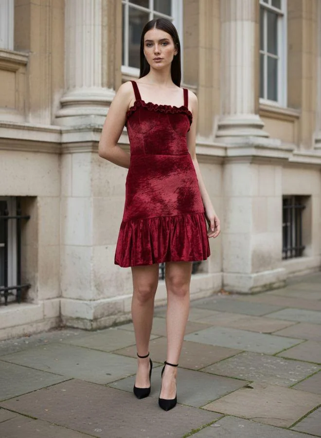 Freehand  Women Fit and Flared Solid Sweetheart Sleeveless Tiered Dress for Women | Best Price UAE